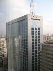 Out the window, I could see many tall buildings and the downtown area.