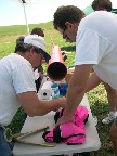 Preparing to insert the chute.